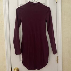 Maroon Long-Sleeve Mock-Neck, Mini Dress, Body Con, Size Medium